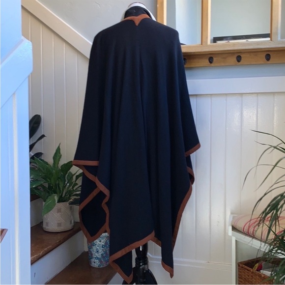 Ralph Lauren Purple Label Cashmere Shawl Black & Brown Lambskin Trim - Picture 4 of 12